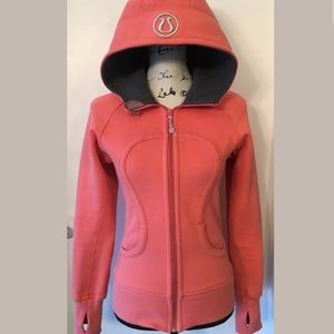 EUC LULULEMON SCUBA HOODIE-CORAL/GREY-SIZE 4
